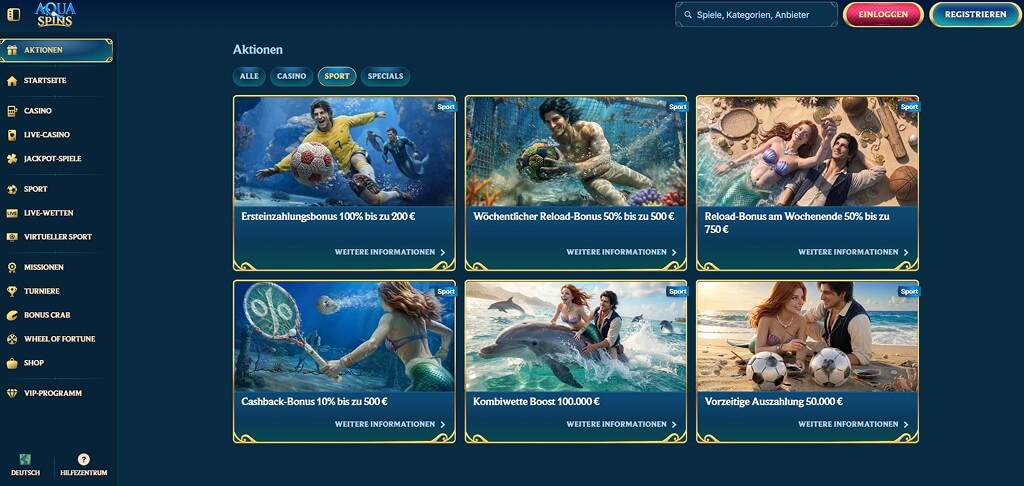 AquaSpins Casino - Aktionen