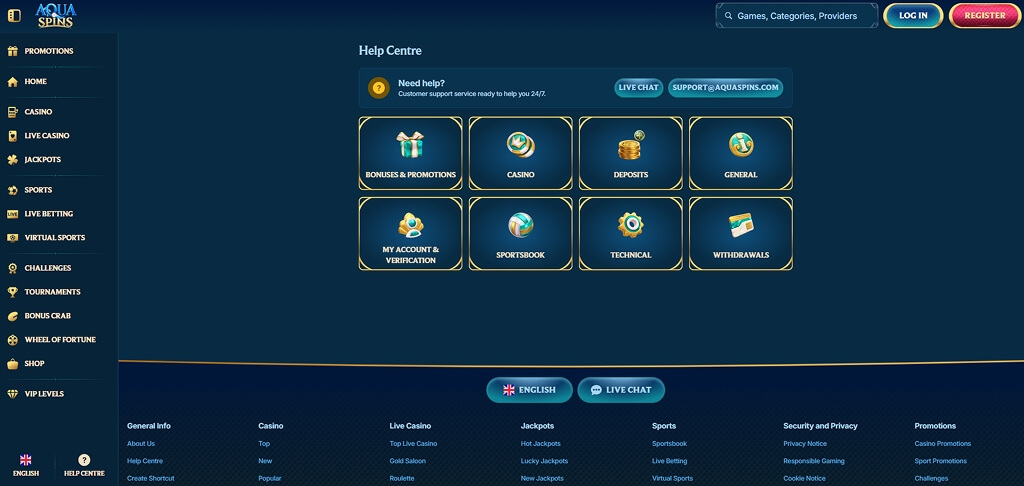 AquaSpins Casino Conact Us
