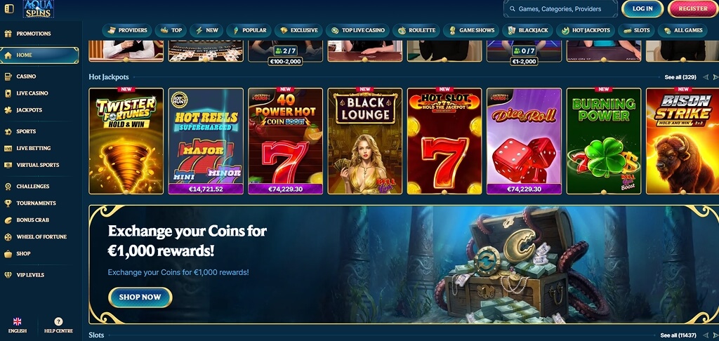 AquaSpins Casino Interface