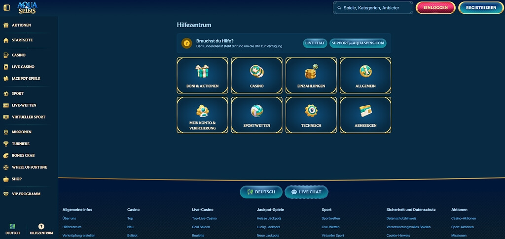 AquaSpins Casino Kontaktieren Sie uns