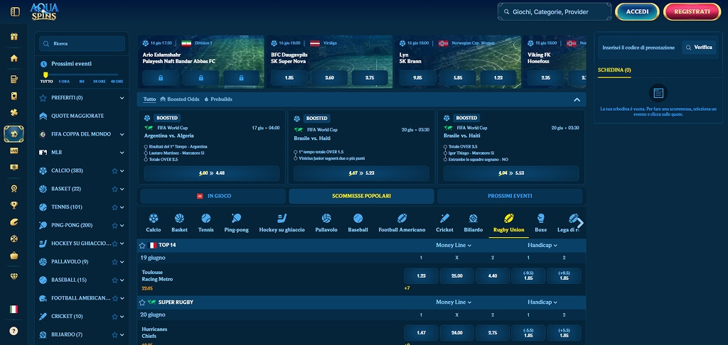 AquaSpins Casinò Scommesse sportive