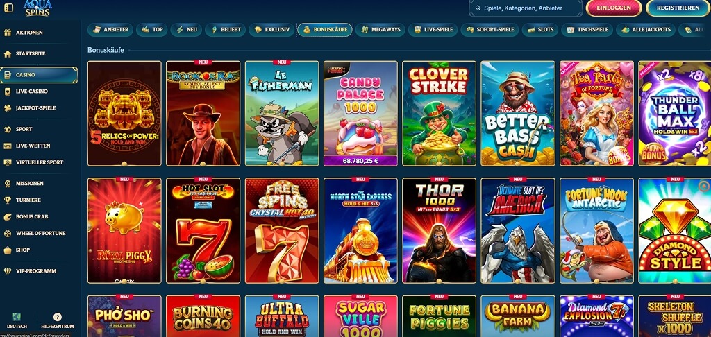 AquaSpins Casino - Spiele