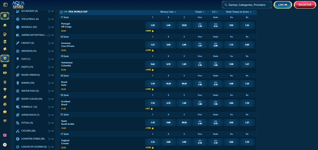 AquaSpins Casino Sport Betting