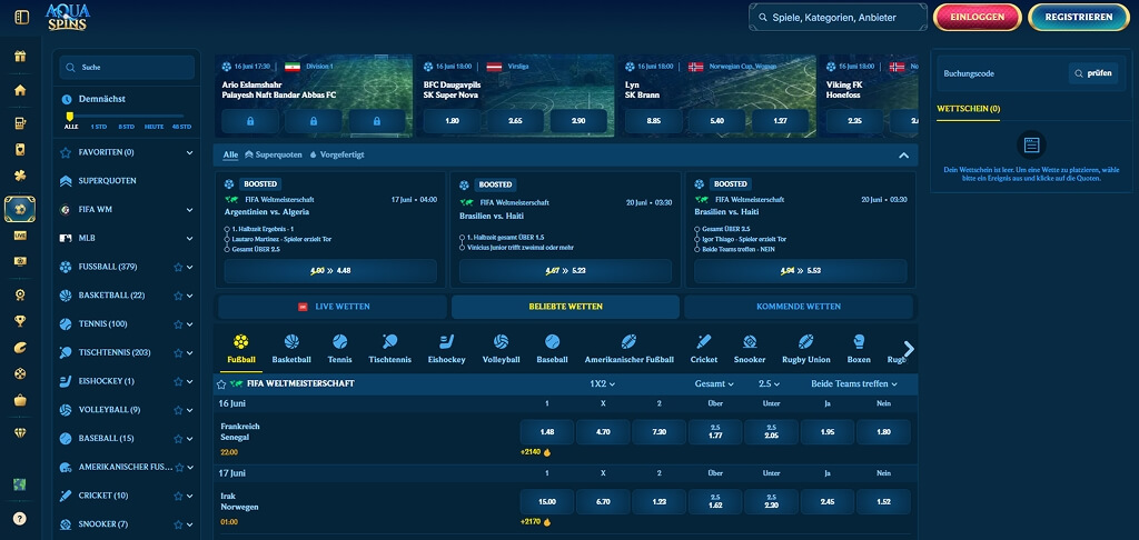 AquaSpins Casino Sportwetten
