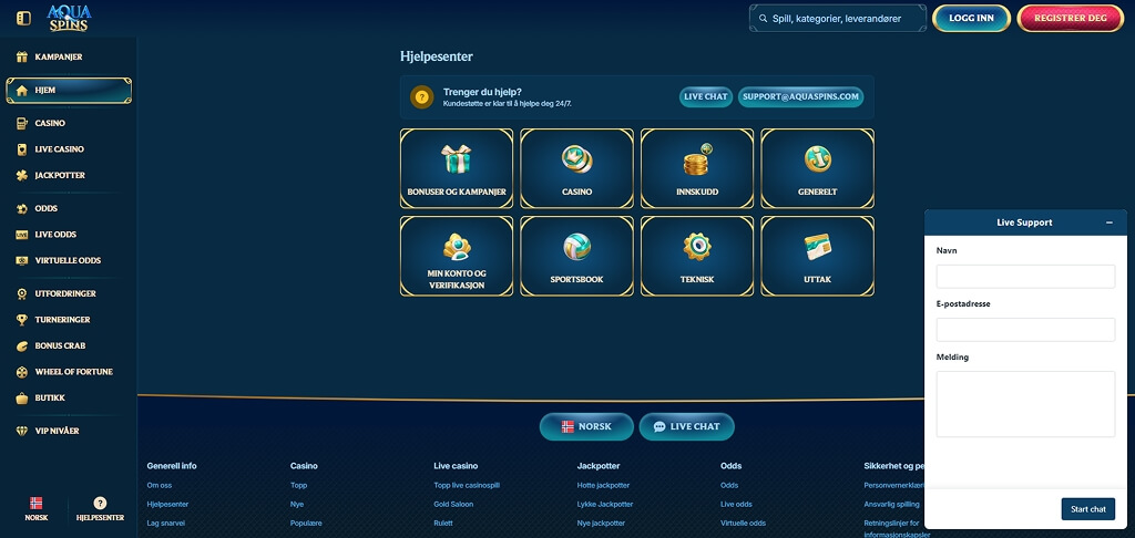 AquaSpins Kasino Kontakt oss