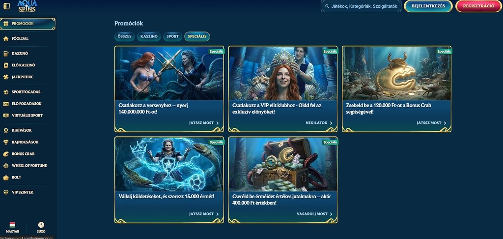 AquaSpins Kaszinó promóciói