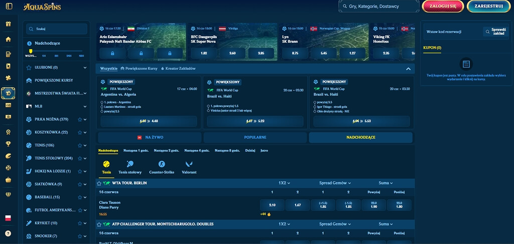 AquaSpins kasyna Zakłady sportowe