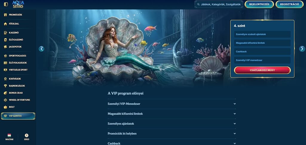 AquaSpins kaszinó VIP klub