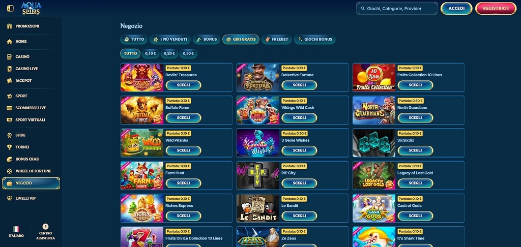 Negozio bonus AquaSpins Casinò