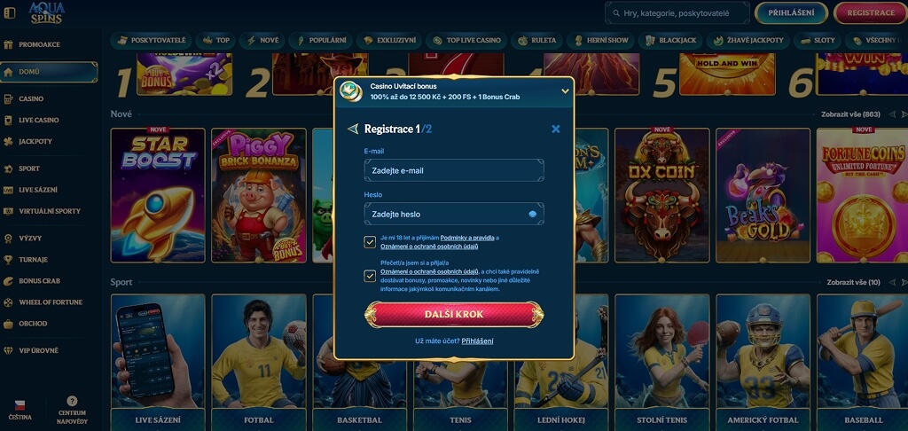 Registrace v kasinu AquaSpins